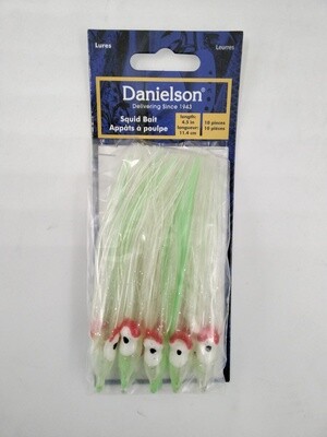 Danielson SQD4510130 Squid Bait 4.5&#39;&#39; UV ClearGlitter/Glow str 10pk
