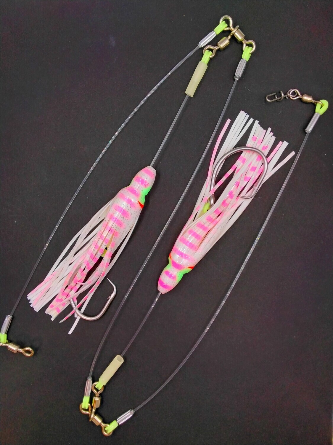 B&J Halibut Double 3W Rig w/6" Squid Skirt Pink/White 18/0