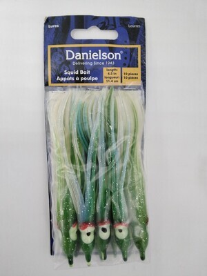 Danielson SQD4510136 Squid Bait 4.5&#39;&#39; UV Evergreen/Pearl 10pk