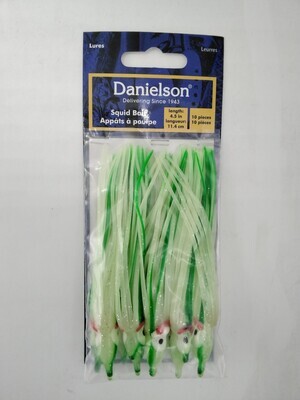 Danielson SQD4510118 Squid Bait 4.5&#39;&#39; Glow/Green St 10pk