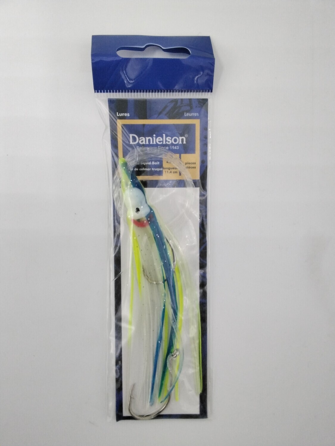 Danielson SQDR45132 Squid Rigged 4.5'' UV Clear/Chartreuse/Blue Streak