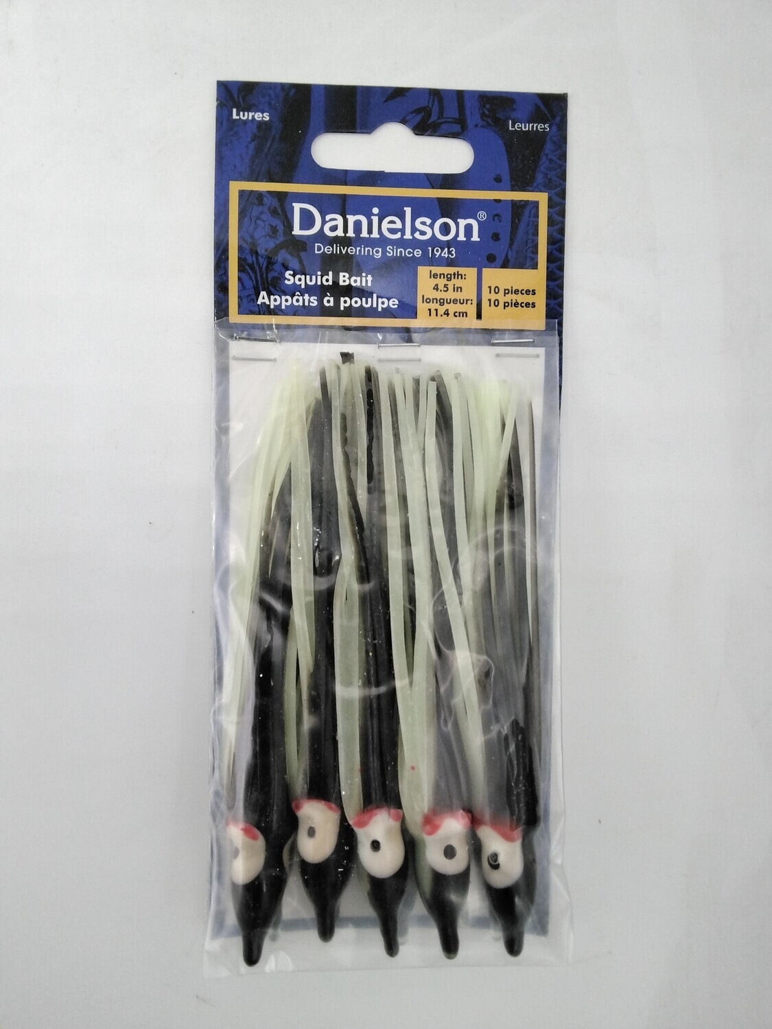 Danielson SQD4510114 Squid Bait 4.5&#39;&#39; Glow/Black Silver Glitter 10pk