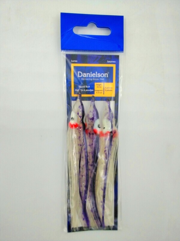 Danielson Squid Bait Skirt 4.5&#39;&#39;SQD453133  UV Clear / Purple Spl 3pk