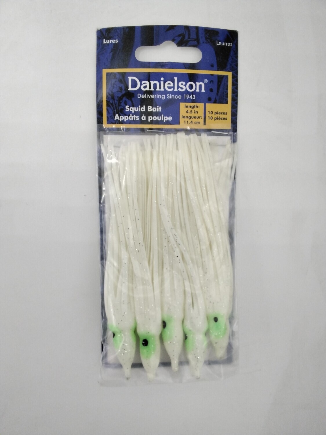 Danielson SQD4510111 Squid Bait 4.5'' Glow White/Green Eye 10pk