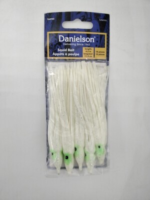 Danielson SQD4510111 Squid Bait 4.5&#39;&#39; Glow White/Green Eye 10pk