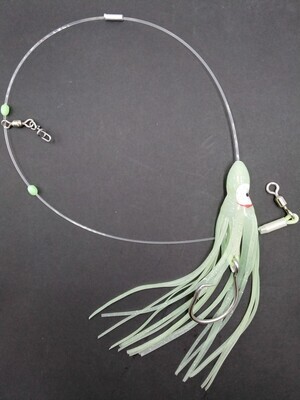 B&amp;J Halibut Leader Deluxe Squid Rig w/Sinker Slide Glow 16/0