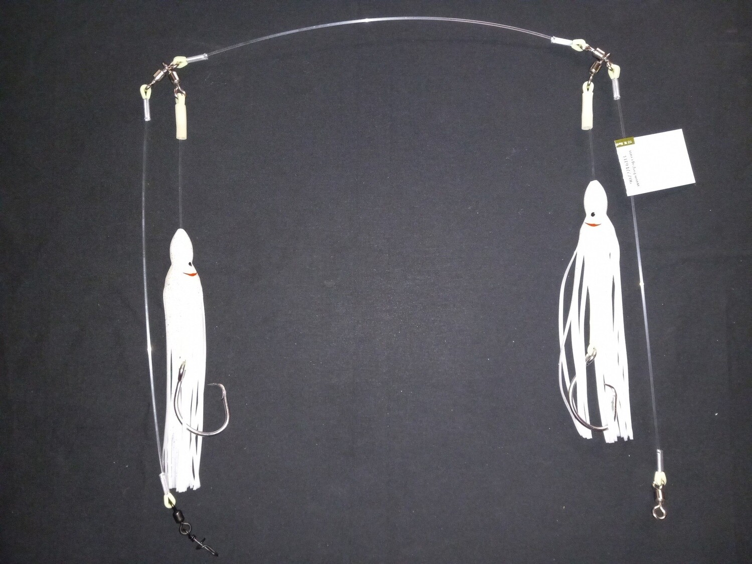 B&amp;J Halibut Double 3W Rig w/6" Squid Skirt White 16/0