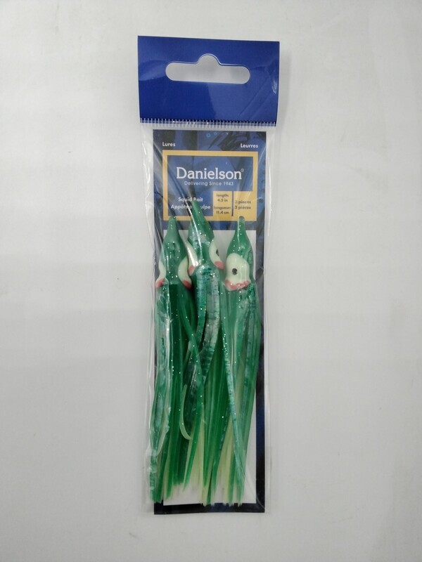 Danielson Squid Bait Skirt 4.5&#39;&#39; SQD453107  Glow / Green Streak 3pk