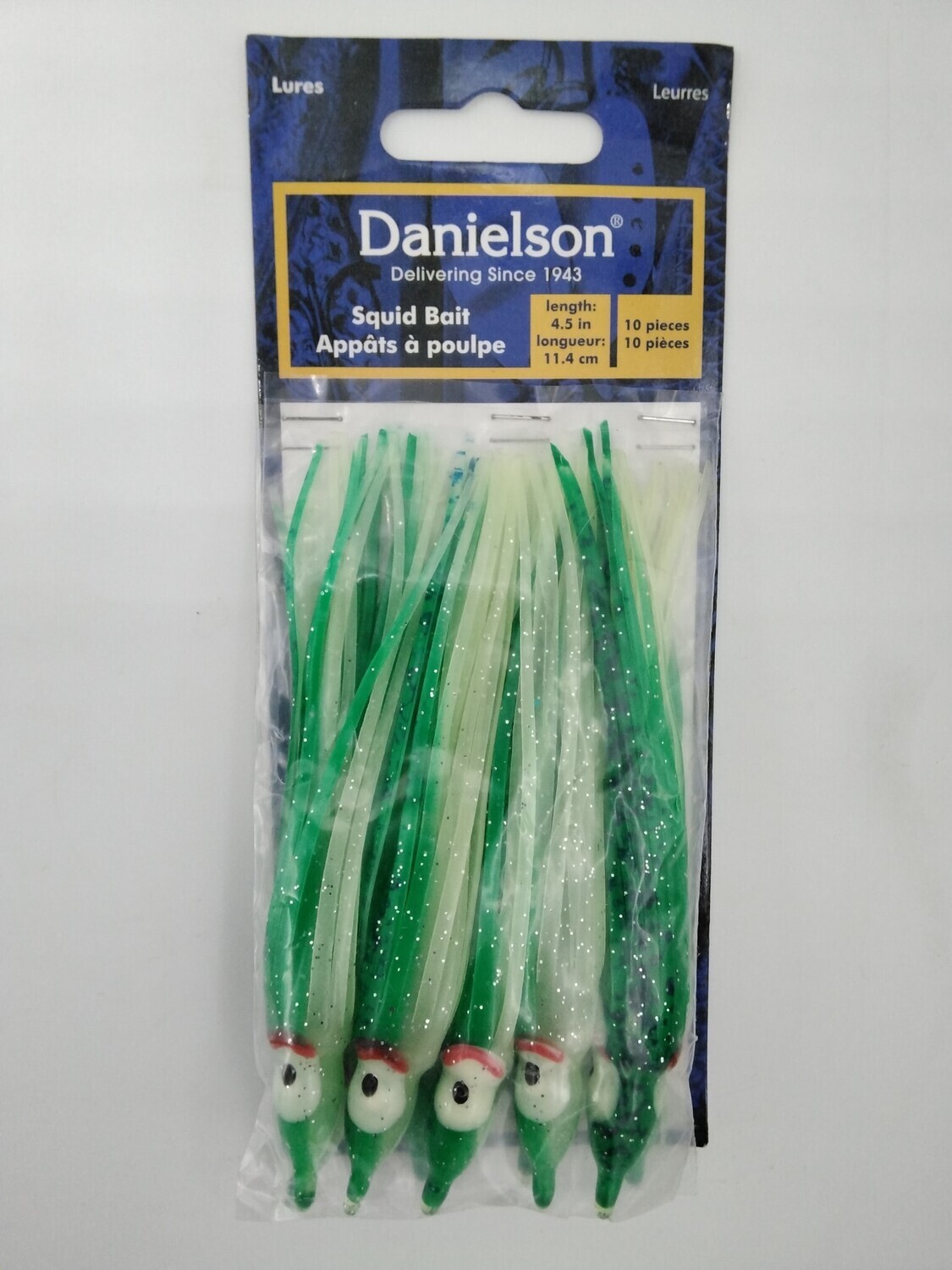 Danielson SQD4510106 Squid Bait 4.5" Glow Green/Bl Spl 10pk