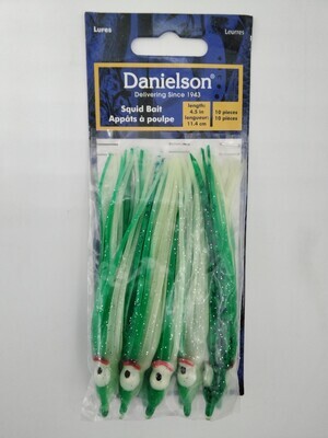 Danielson SQD4510106 Squid Bait 4.5&quot; Glow Green/Bl Spl 10pk