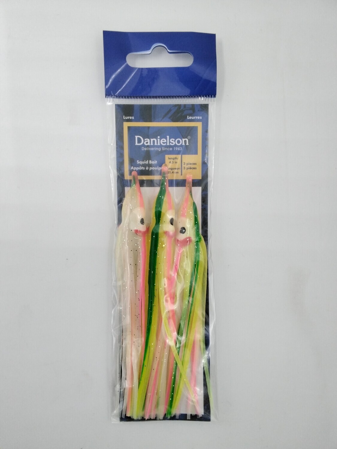 Danielson SQD453100 Squid Bait 4.5'' Chartreuse/Pink/Pearl/Emerald Green