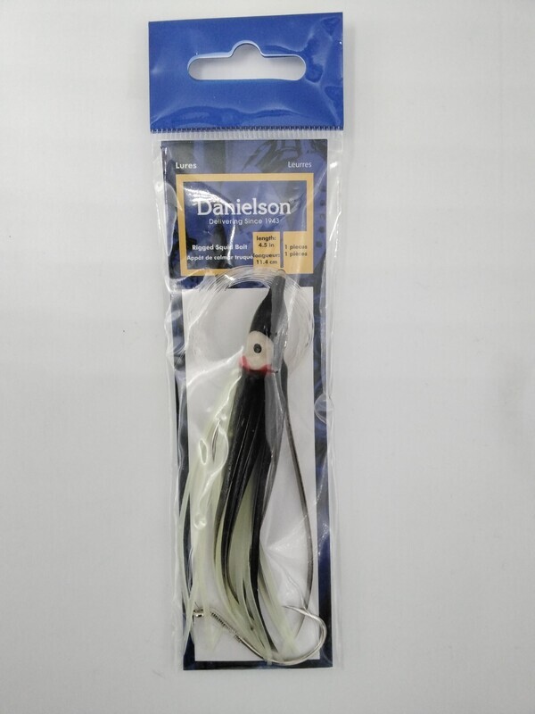 Danielson SQDR45114 Squid Rigged 4.5&#39;&#39; Glow/Black w/Silver Glitter