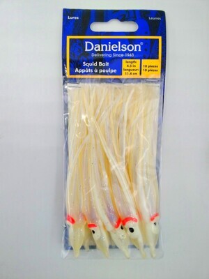 Danielson SQD4510122 Squid Bait 4.5&#39;&#39; Pearl w/Glow St 10pk