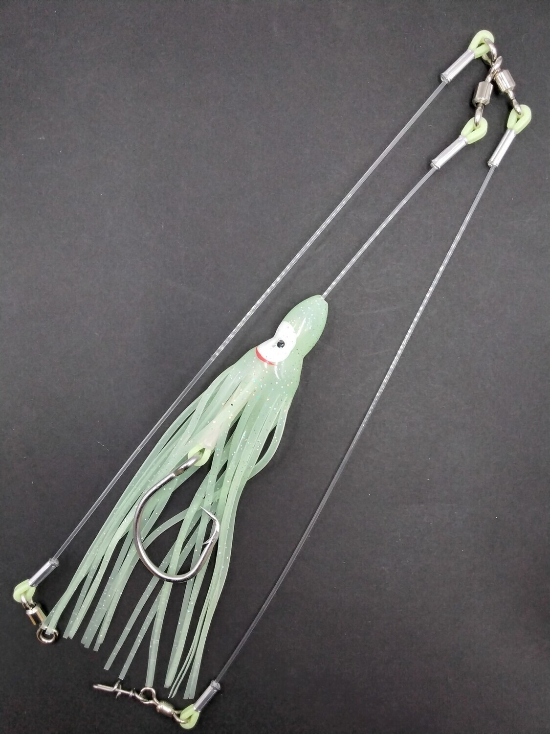 B&amp;J Halibut Single 3W Rig w/7.5&quot; Squid Skirt Clear/Blue 16/0