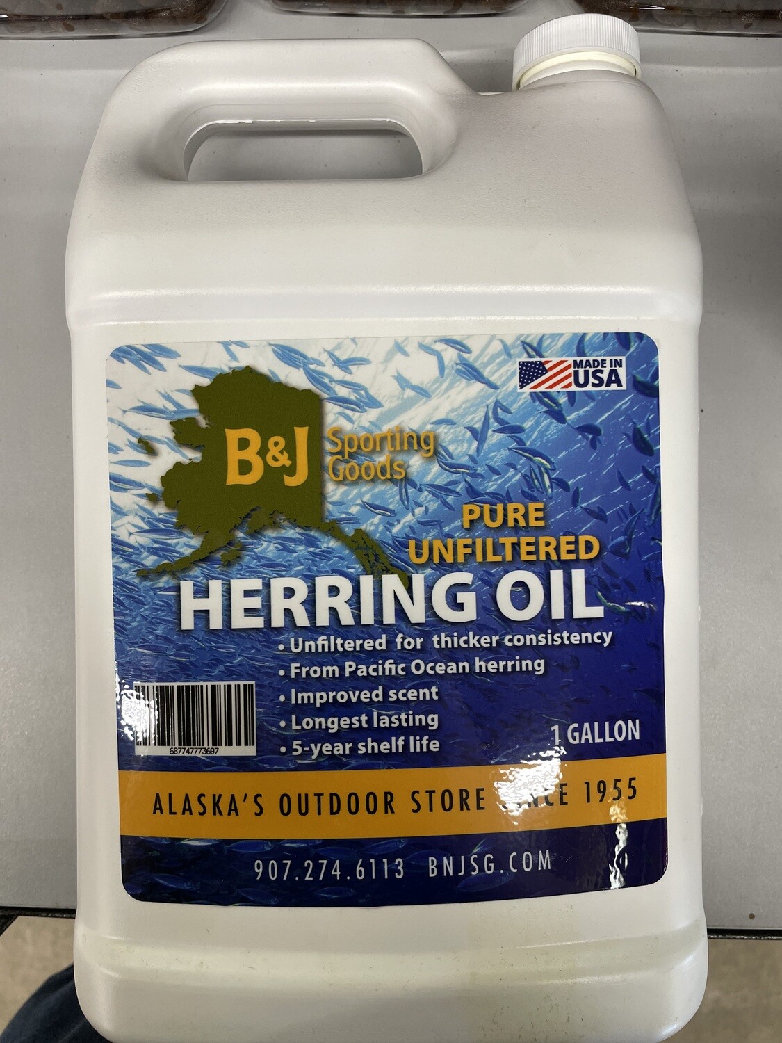 B&J Herring Oil Fishing Bait 1gal