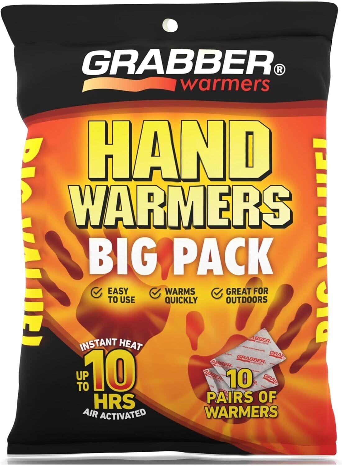 Grabber HWPP10DISPLAYUSA Big Pack Hand Warmers 10 Pack of Small 7Hrs