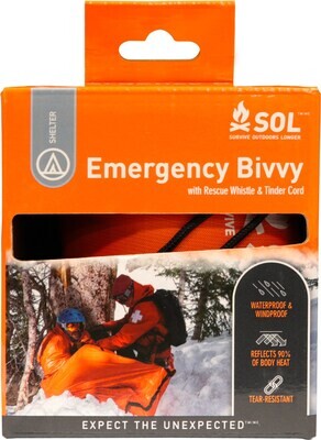 SOL Emergency Bivvy w/ Rescue Whistle &amp; Tinder Cord - Orange