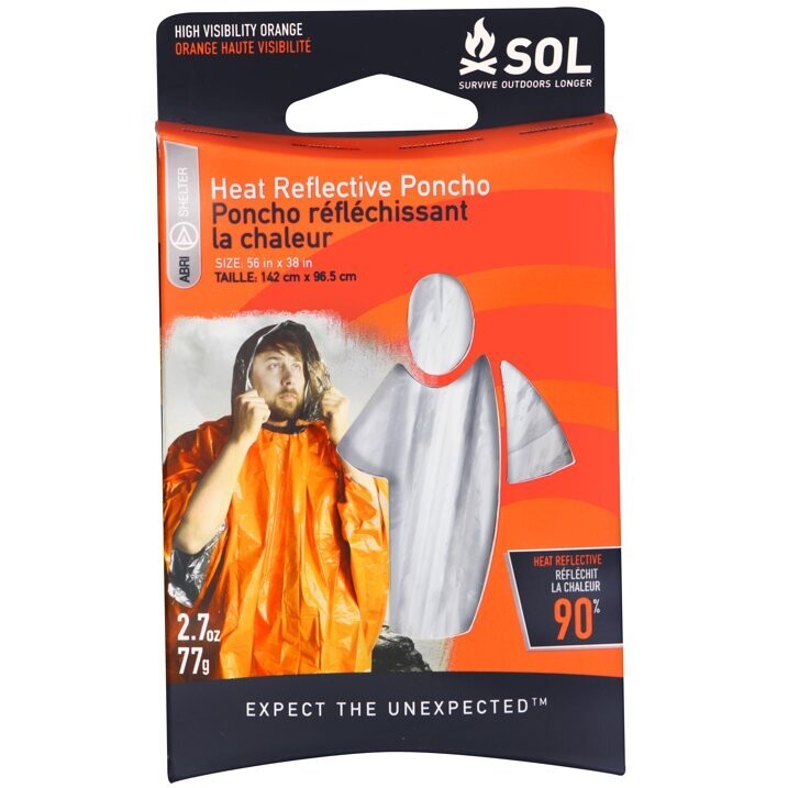 SOL Heat Reflective Poncho (56"x38") Orange/Silver