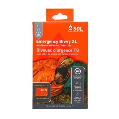 SOL Emergency Bivvy w/Rescue Whistle (84&quot; x60&quot;) XL Orange/Silver