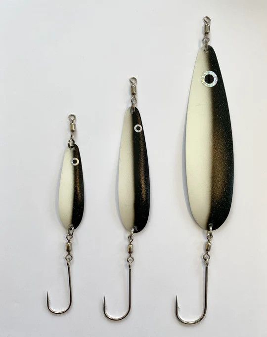All Rigged &quot;Helldiver&quot; Trolling Spoon 2.5&quot; Black/White Glow