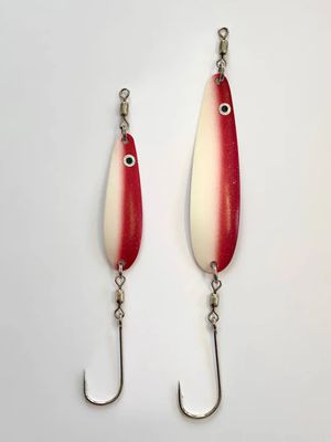 All Rigged &quot;Helldiver&quot; Trolling Spoon 3.75&quot; Dark Red/White Glow