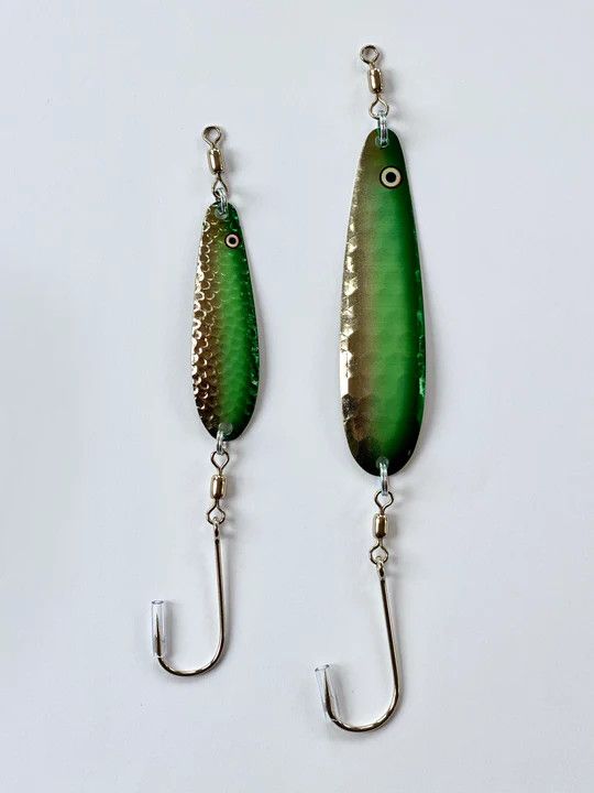 All Rigged &quot;Helldiver&quot; Trolling Spoon 2.5&quot; Nickel Dark Green / Light Green