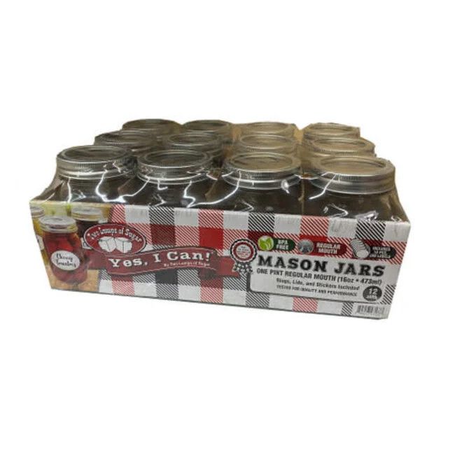 TLS Pint Mason Canning Jar Regular w/Ring &amp; Lid 16oz 12pk