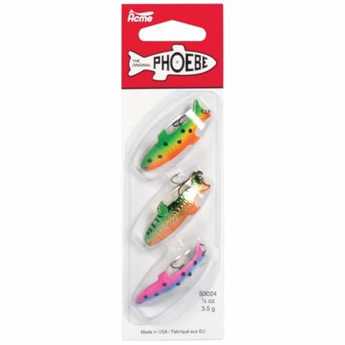 Acme Phoebe Deluxe Fishing Lure (3-Pack), Green/Pink/Orange, 1/12-Ounce