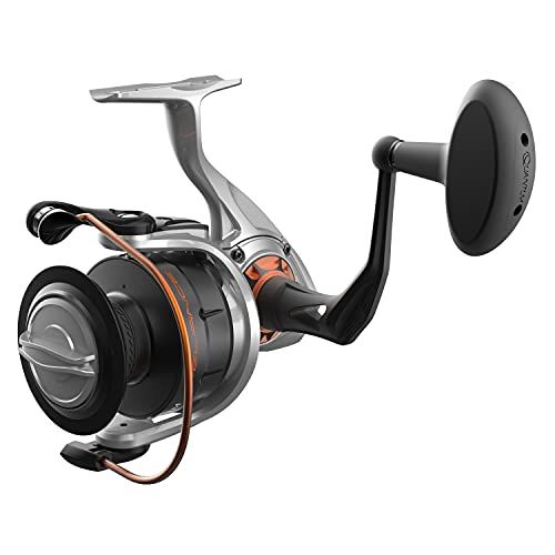 Quantum Reliance Spinning Fishing Reel, Size 55 Reel, Changeable Right- or Left-Hand Retrieve, Anti-Corrosive Bearings, Water-Tight Seal, Saltguard Protection, Silver/Black