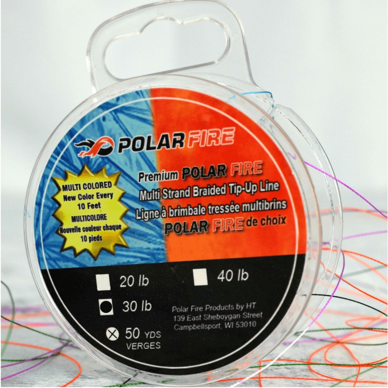 HT Tackle Premium Polar Fire Ice Line Braid 30lb x 50yds Multi Colored