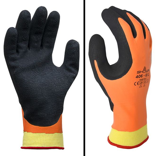 Atlas Glove Insulated Latex Palm Org/Blk 406, Size: M