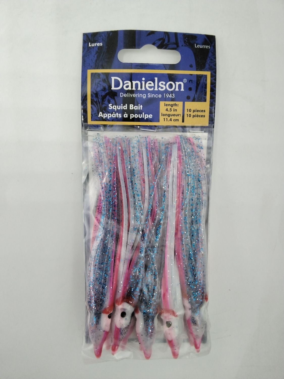 Danielson SQD4510101 Squid Bait 4.5&#39;&#39; Electric Blue/Pink Stripe 10pk