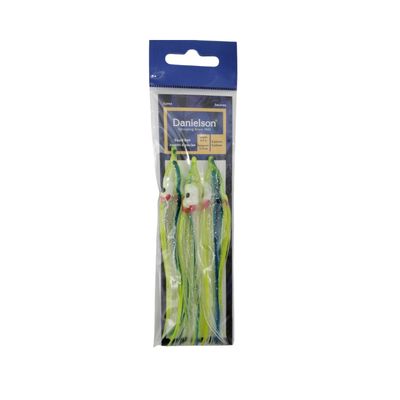 Danielson Squid Bait Skirt 4.5&#39;&#39; SQD453132 UV Clear / Chartreuse / Blue Streak 3pk