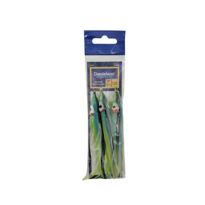 Danielson Squid Bait Skirt 4.5&#39;&#39; SQD453137 UV Green / Blue / Black St 3pk