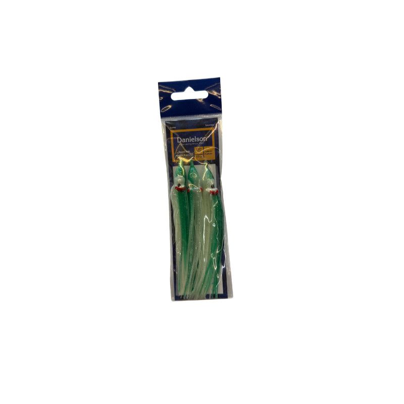 Danielson Squid Bait Skirt 4.5&#39;&#39; SQD453106 Glow Drl Green / Black Spl 3pk