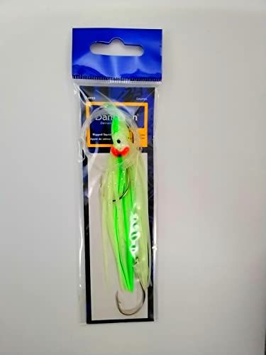 Danielson Squid Rigged 4.5&quot; Glow/Green Streak