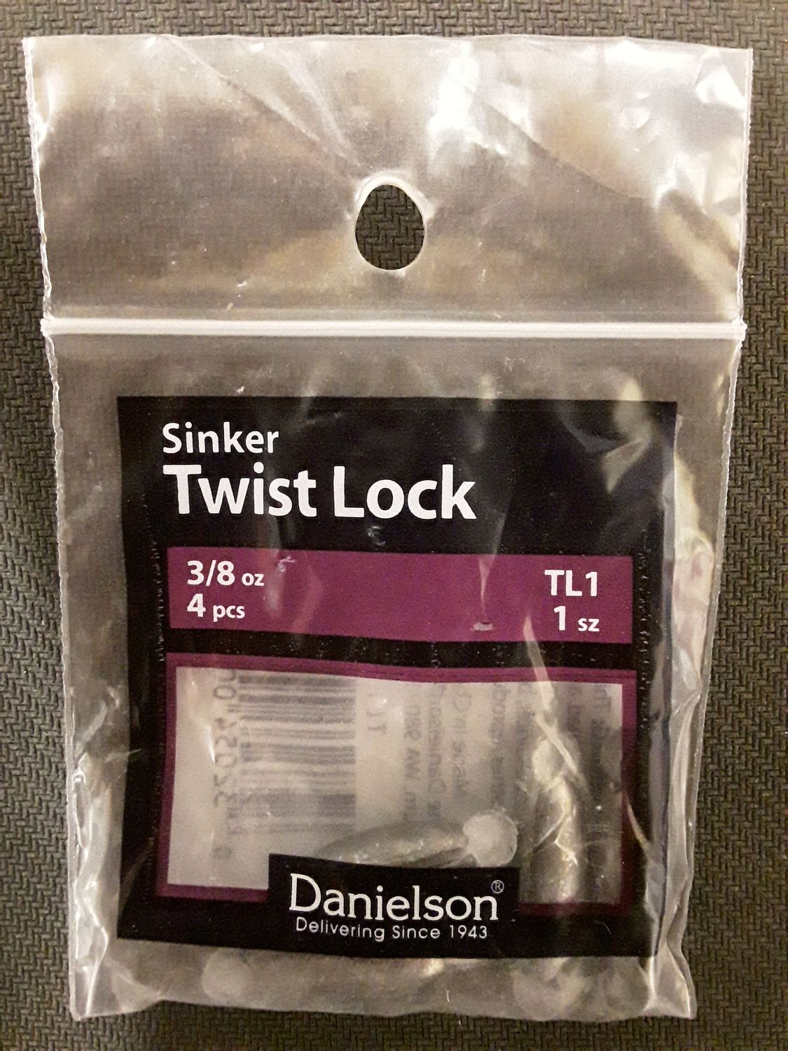 Danielson TL-1 Rubbercore Twist Lock Sinker 3/8oz Size 1 4pk