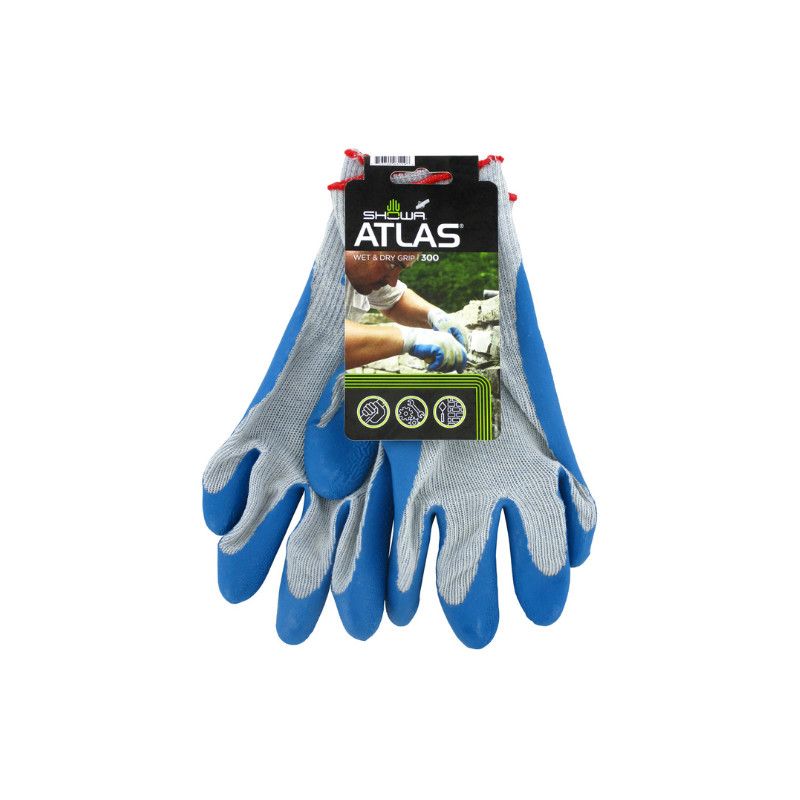 Atlas Glove 300 Work Glove Rubber Blue Palm  1pr, Size: XL