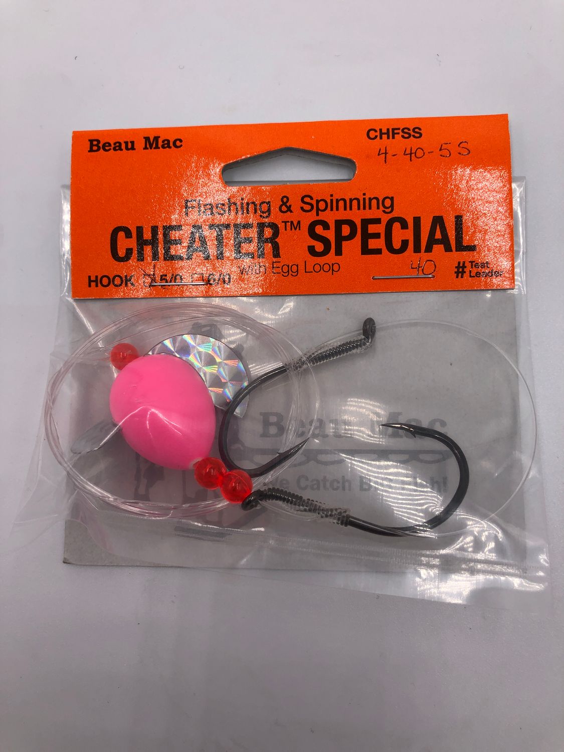 Beau Mac F &amp; S Cheater Spec sz 4 40-lb Dbl 5/0 Hook, Color: 5S