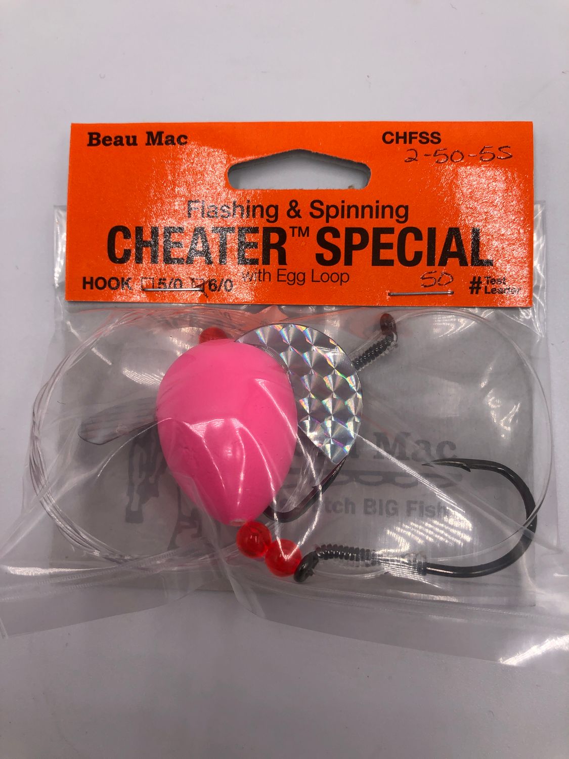 Beau Mac F &amp; S Cheater Spec sz 2 50-lb Dbl 6/0 Hook, Color: 5S