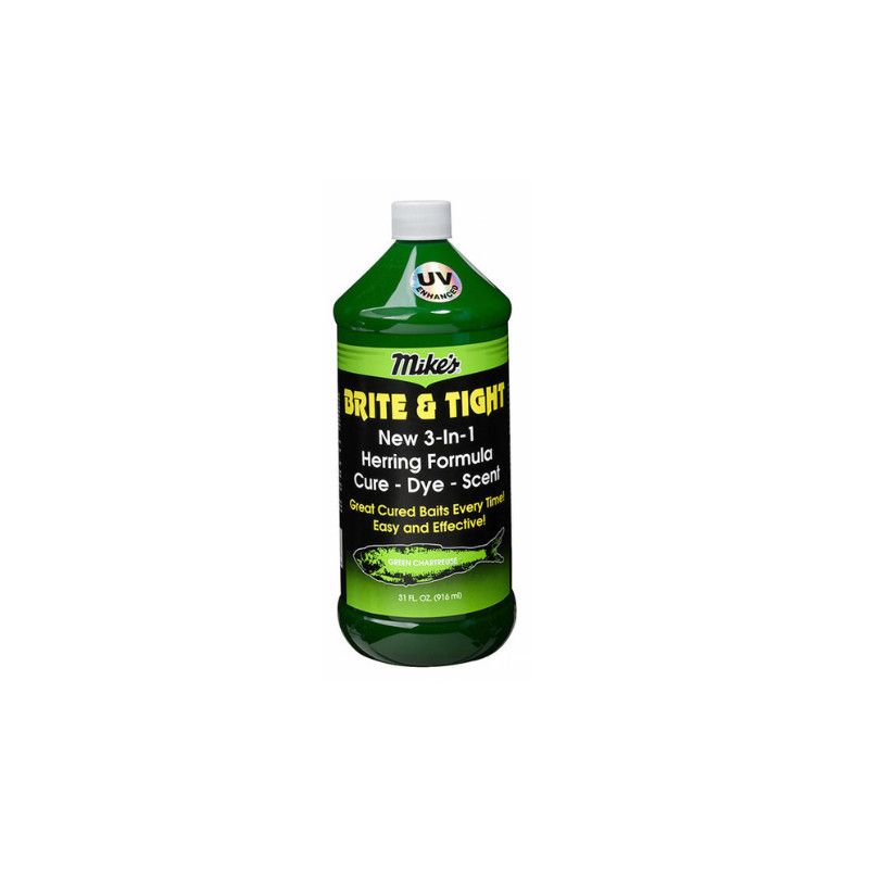 Atlas Mike's Brite &amp; Tight 3-In-1 Cure Dye Scent Herring Formula Green Chartreuse 31oz