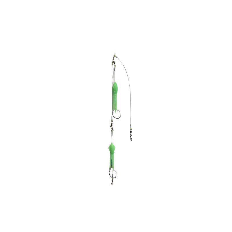 B&amp;J Halibut Rig Double 3W 6" B2 Squid Green Glow 16/0