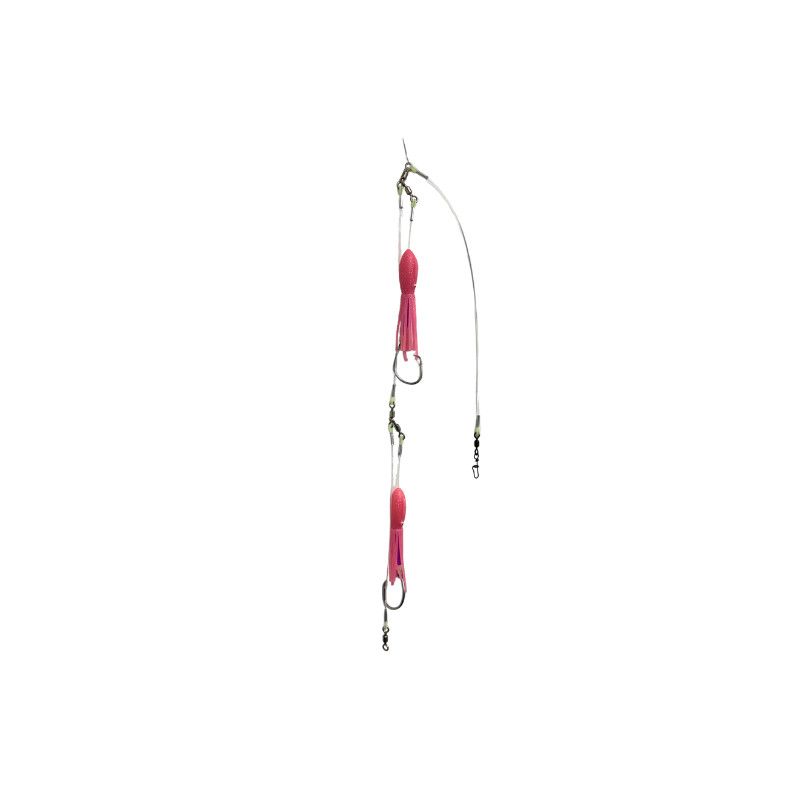 B&amp;J Halibut Rig Double 3W 6" B2 Squid Pink Glow 16/0 Circle
