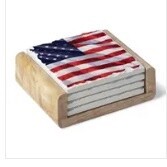 Liberty Flag Coasters in Wooden Holder