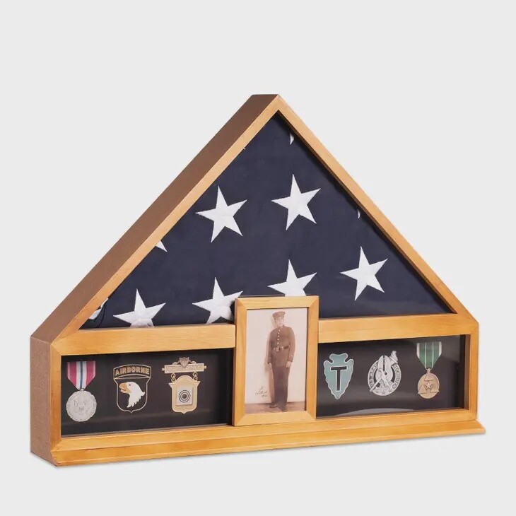 Military Flag and Medal Display Case, Colour: Oak