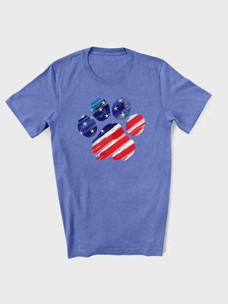 Patriotic Paw Print T Shirt, Pattern: Paw Print on Blue, Size: S