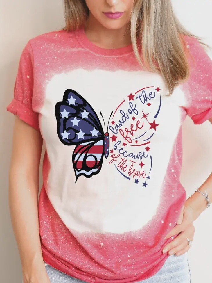 Land of the Free Because of the July 4th Bleached Tee, Size: S