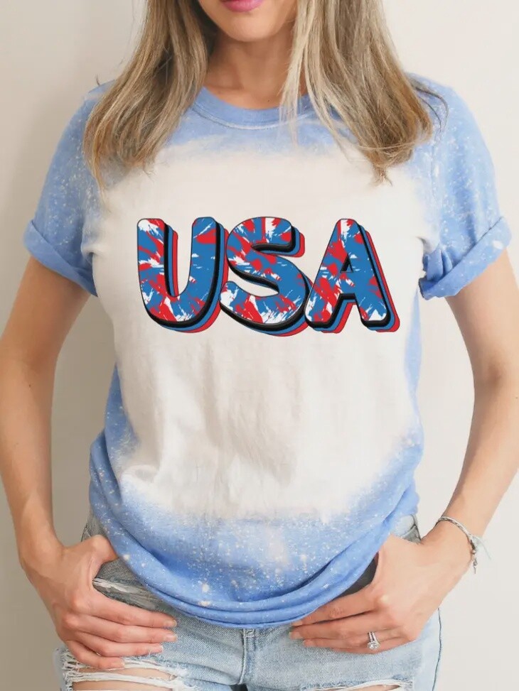 USA July 4th Bleached Tee, Size: S