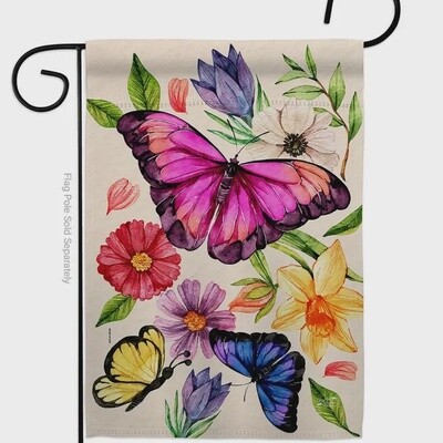 Watercolor Butterfly Garden Flag