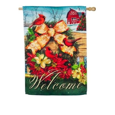 Cardinals Fence Wreath House Flag